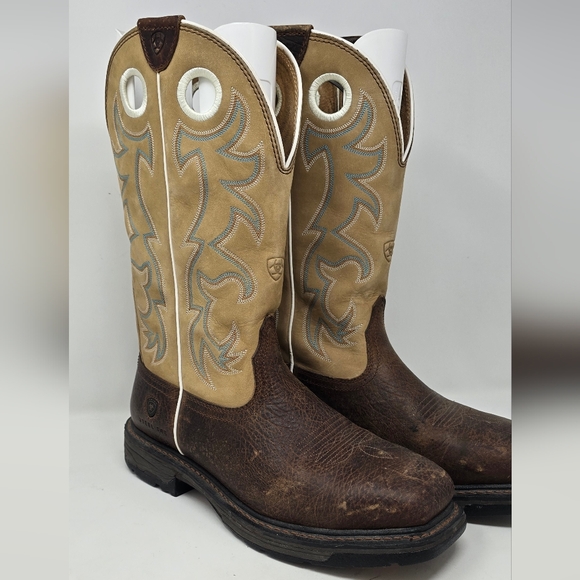 Ariat men 10EE workhog steel wide square toe boots slip oil resistant leather - Picture 2 of 11